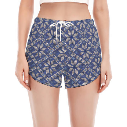 Snowflakes Knitted Pattern Print Women's Split Running Shorts
