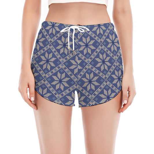 Snowflakes Knitted Pattern Print Women's Split Running Shorts