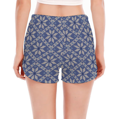 Snowflakes Knitted Pattern Print Women's Split Running Shorts