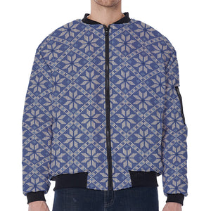 Snowflakes Knitted Pattern Print Zip Sleeve Bomber Jacket