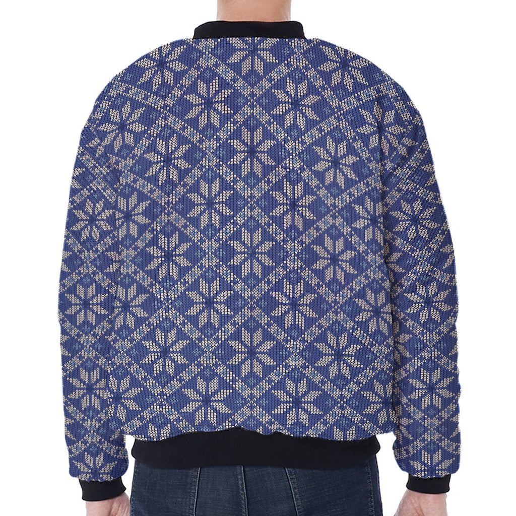 Snowflakes Knitted Pattern Print Zip Sleeve Bomber Jacket