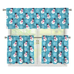 Snowman And Snowflake Pattern Print 3 Piece Kitchen Curtains