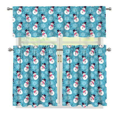 Snowman And Snowflake Pattern Print 3 Piece Kitchen Curtains