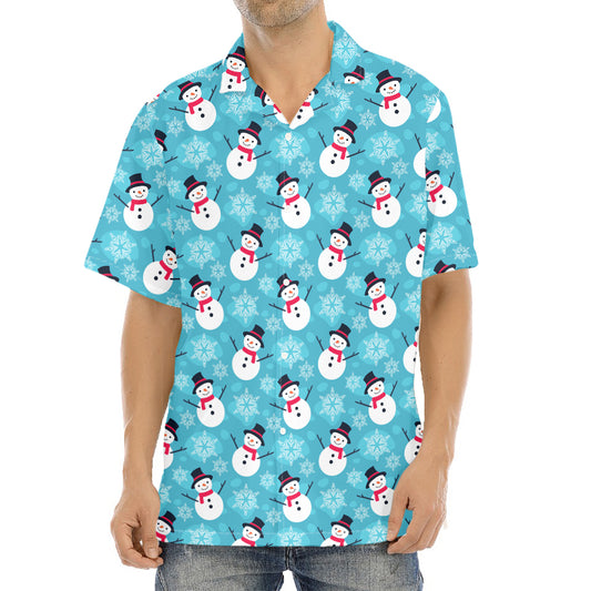 Snowman And Snowflake Pattern Print Aloha Shirt