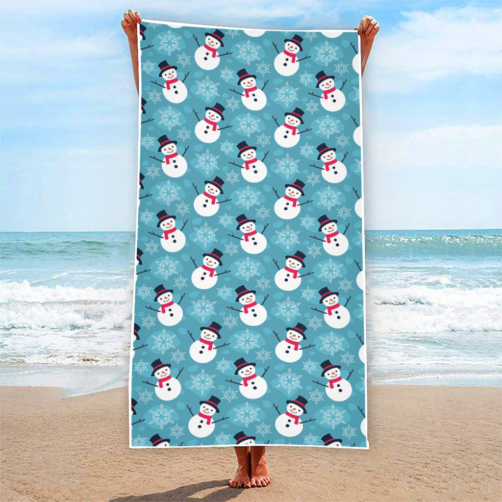 Snowman And Snowflake Pattern Print Beach Towel