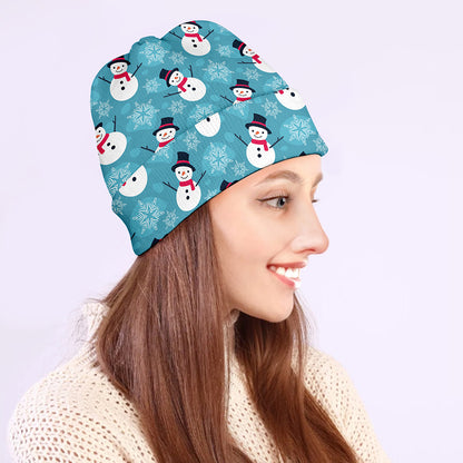 Snowman And Snowflake Pattern Print Beanie