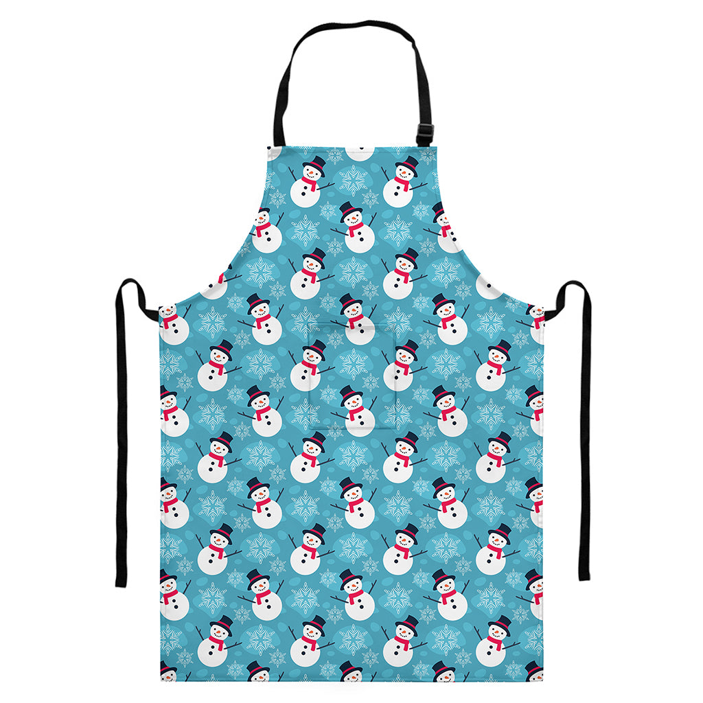 Snowman And Snowflake Pattern Print Bib Apron With Pocket