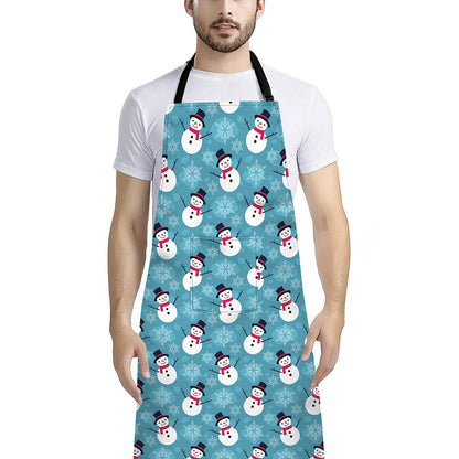 Snowman And Snowflake Pattern Print Bib Apron With Pocket