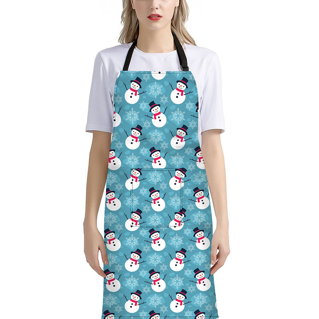 Snowman And Snowflake Pattern Print Bib Apron With Pocket