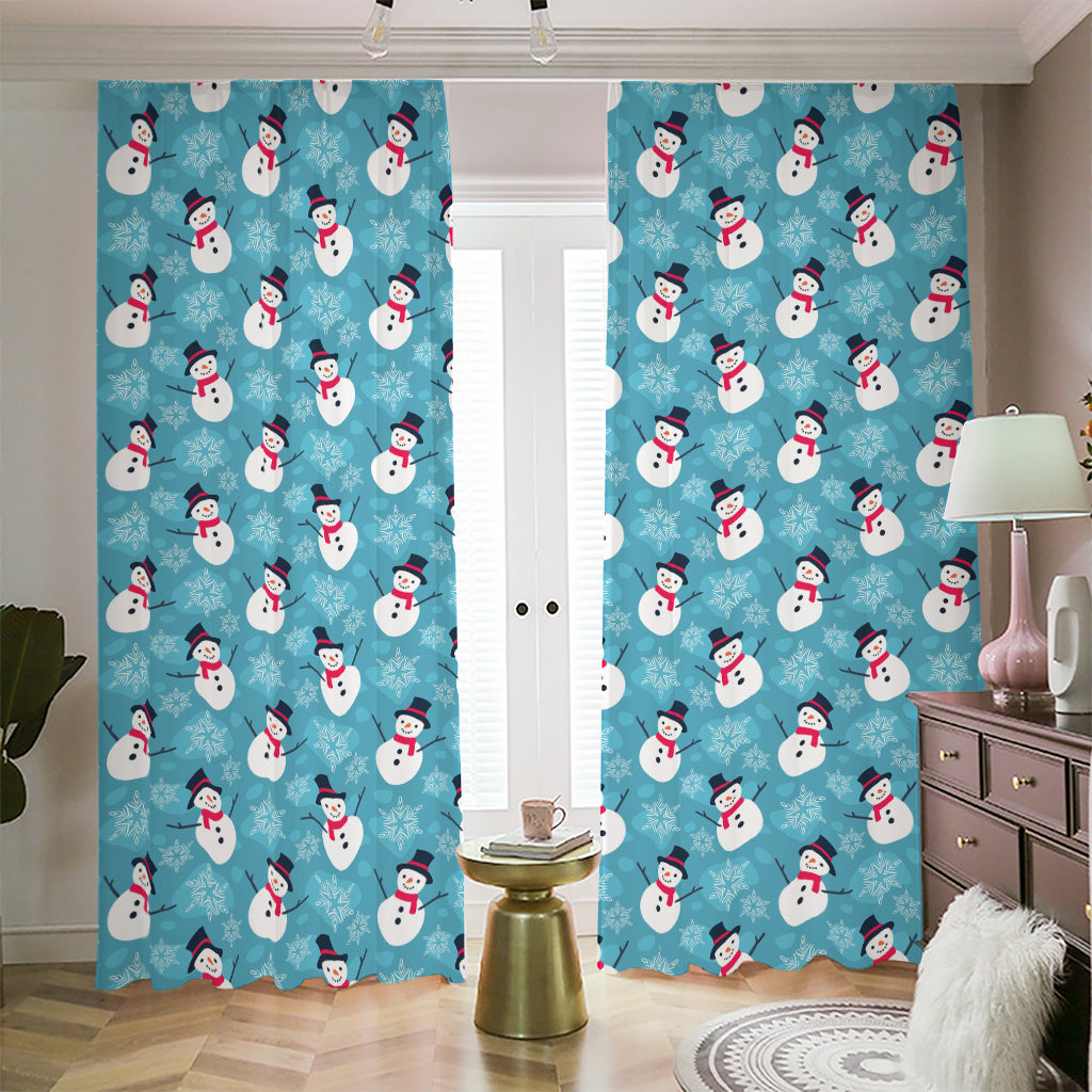 Snowman And Snowflake Pattern Print Blackout Pencil Pleat Curtains