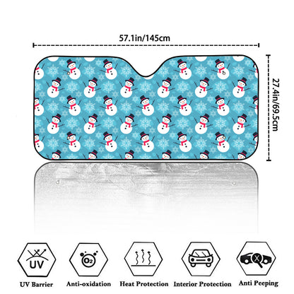 Snowman And Snowflake Pattern Print Car Windshield Sun Shade