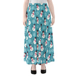 Snowman And Snowflake Pattern Print Chiffon Maxi Skirt