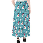 Snowman And Snowflake Pattern Print Chiffon Maxi Skirt
