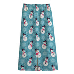 Snowman And Snowflake Pattern Print Cotton Front Slit Maxi Skirt