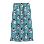 Snowman And Snowflake Pattern Print Cotton Front Slit Maxi Skirt