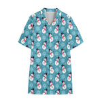 Snowman And Snowflake Pattern Print Cotton Hawaiian Shirt