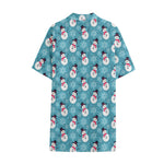 Snowman And Snowflake Pattern Print Cotton Hawaiian Shirt