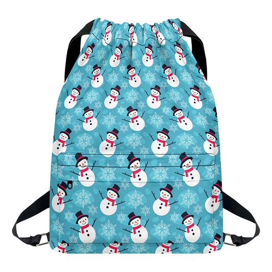 Snowman And Snowflake Pattern Print Drawstring Backpack