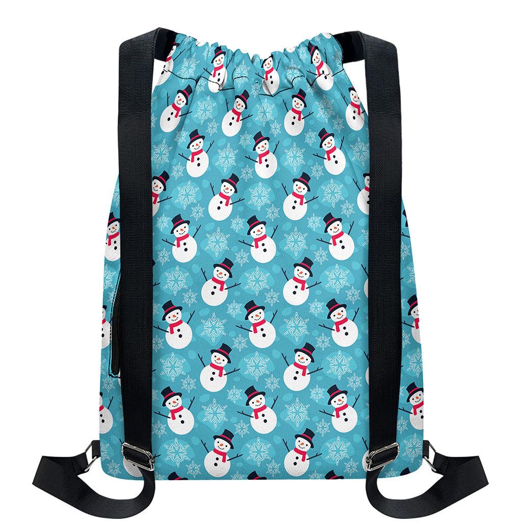 Snowman And Snowflake Pattern Print Drawstring Backpack