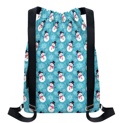 Snowman And Snowflake Pattern Print Drawstring Backpack