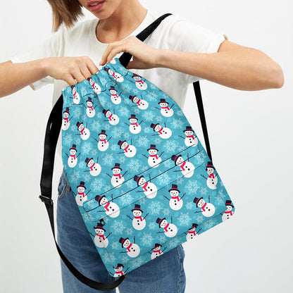 Snowman And Snowflake Pattern Print Drawstring Backpack
