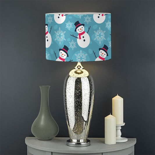 Snowman And Snowflake Pattern Print Drum Lamp Shade