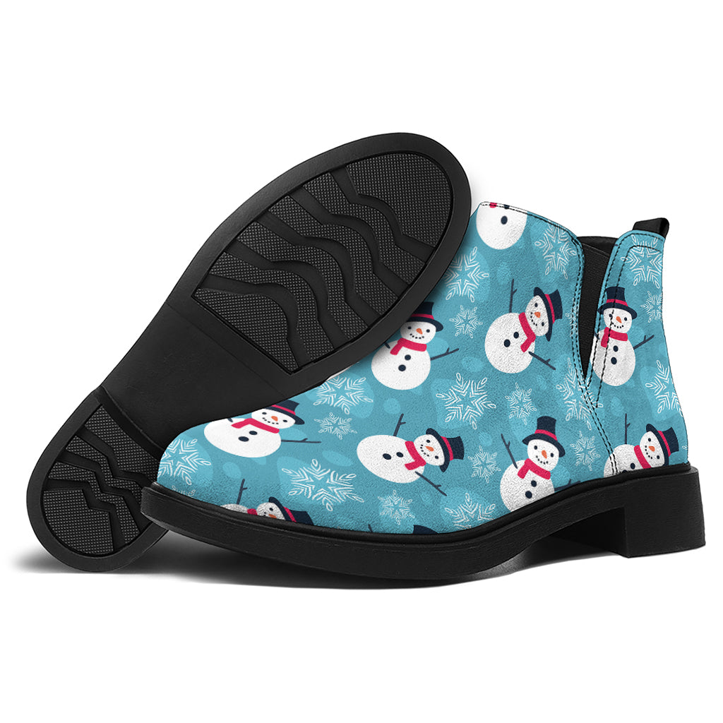 Snowman And Snowflake Pattern Print Flat Ankle Boots