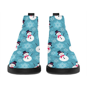 Snowman And Snowflake Pattern Print Flat Ankle Boots