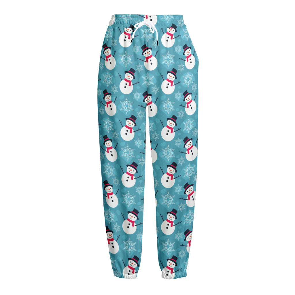Snowman And Snowflake Pattern Print Fleece Lined Knit Pants