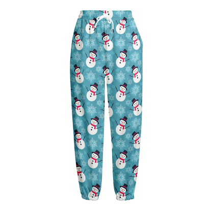 Snowman And Snowflake Pattern Print Fleece Lined Knit Pants