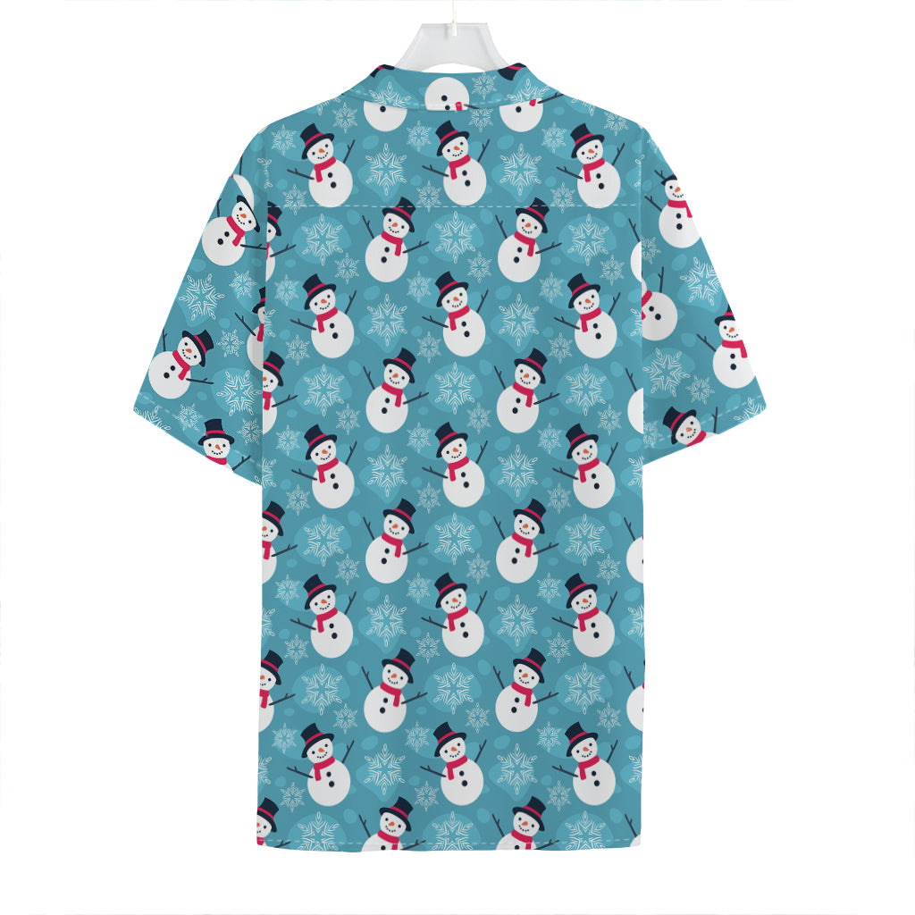 Snowman And Snowflake Pattern Print Hawaiian Shirt