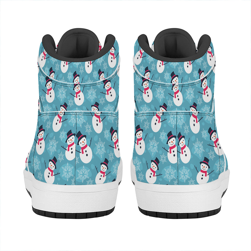 Snowman And Snowflake Pattern Print High Top Leather Sneakers