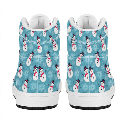 Snowman And Snowflake Pattern Print High Top Leather Sneakers