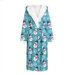 Snowman And Snowflake Pattern Print Hooded Bathrobe