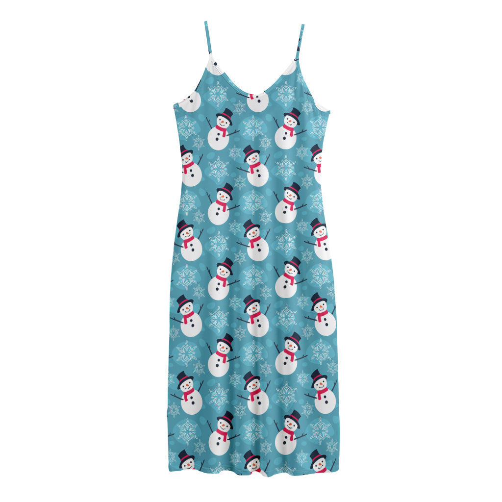 Snowman And Snowflake Pattern Print Jersey Midi Cami Dress