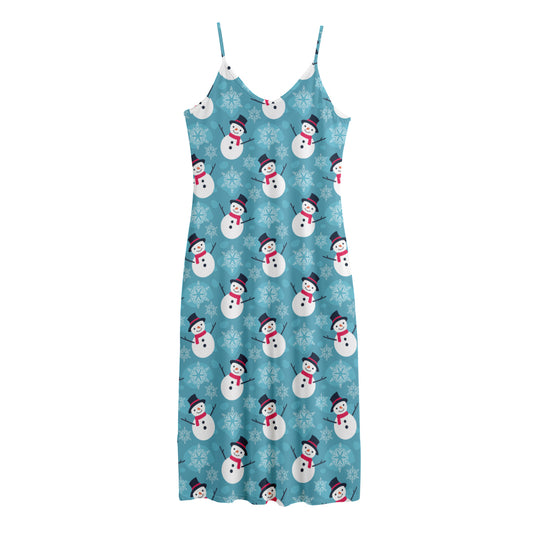 Snowman And Snowflake Pattern Print Jersey Midi Cami Dress