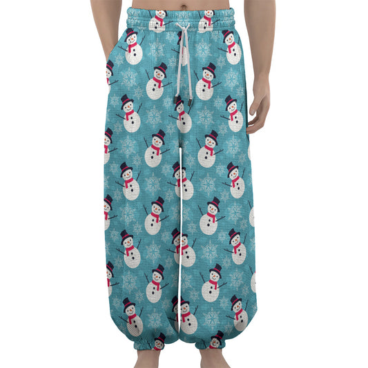 Snowman And Snowflake Pattern Print Lantern Pants