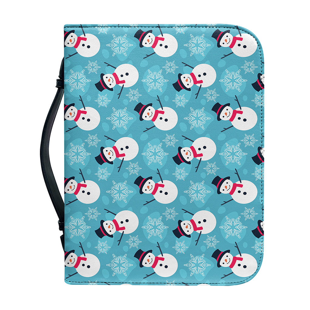 Snowman And Snowflake Pattern Print Leather Bible Cover