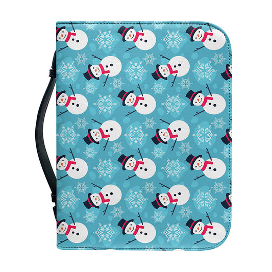 Snowman And Snowflake Pattern Print Leather Bible Cover