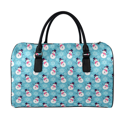 Snowman And Snowflake Pattern Print Leather Duffle Bag