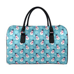 Snowman And Snowflake Pattern Print Leather Duffle Bag