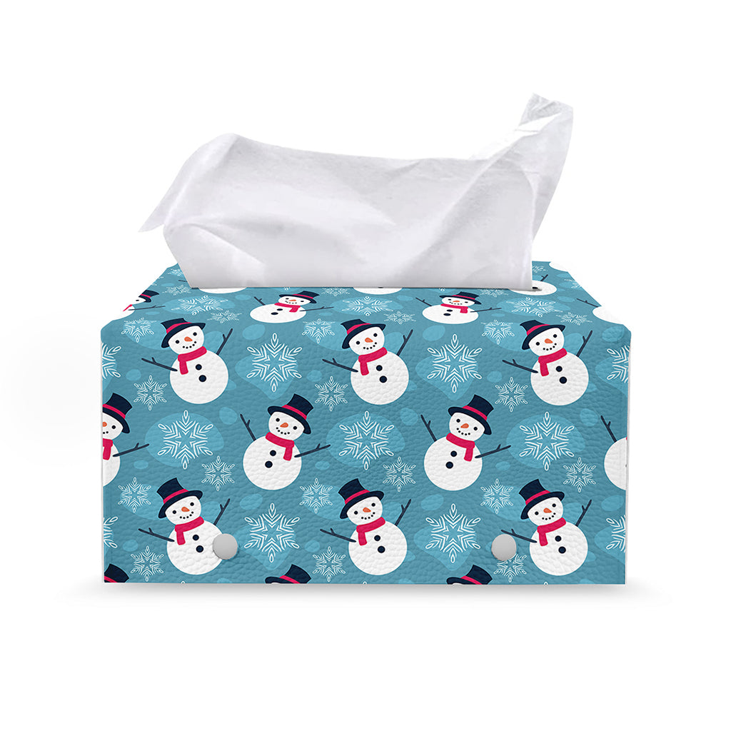 Snowman And Snowflake Pattern Print Leather Tissue Box Cover