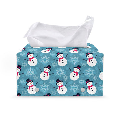Snowman And Snowflake Pattern Print Leather Tissue Box Cover