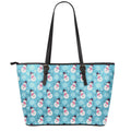Snowman And Snowflake Pattern Print Leather Tote Bag With Zipper