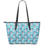 Snowman And Snowflake Pattern Print Leather Tote Bag