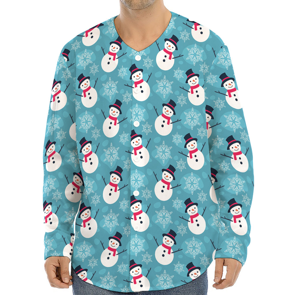 Snowman And Snowflake Pattern Print Long Sleeve Baseball Jersey