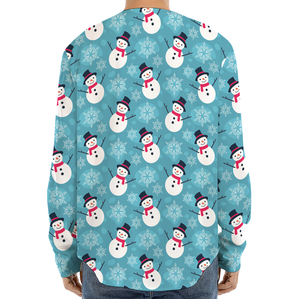 Snowman And Snowflake Pattern Print Long Sleeve Baseball Jersey