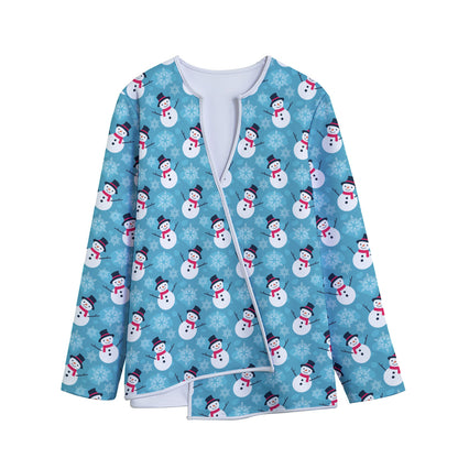 Snowman And Snowflake Pattern Print Long Sleeve Short Coat