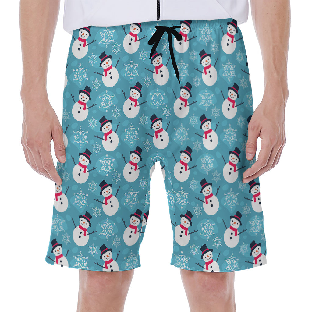 Snowman And Snowflake Pattern Print Men's Beach Shorts