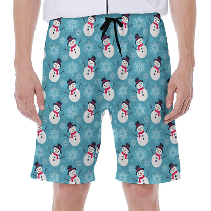 Snowman And Snowflake Pattern Print Men's Beach Shorts
